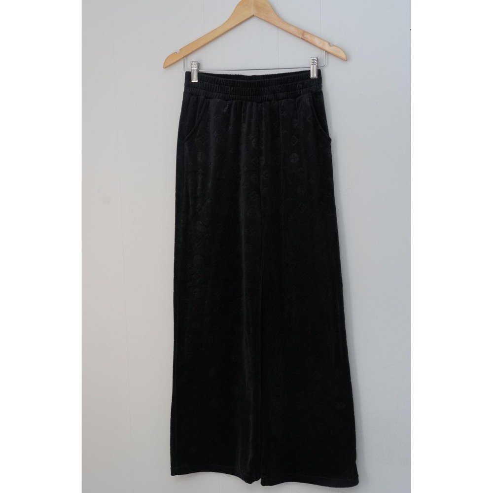 Sweatpants Womens‎ Small/ Medium Black Velour Wide Leg Lounge Pants Casual